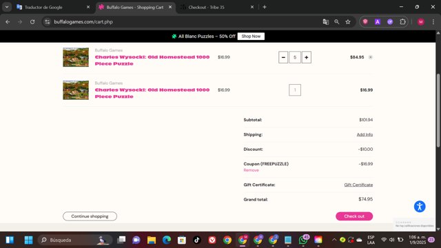 Buffalo Games checkout page showing Buffalo Games coupon code box | Screenshot taken by SimplyCodes community member on Sep 1, 2025