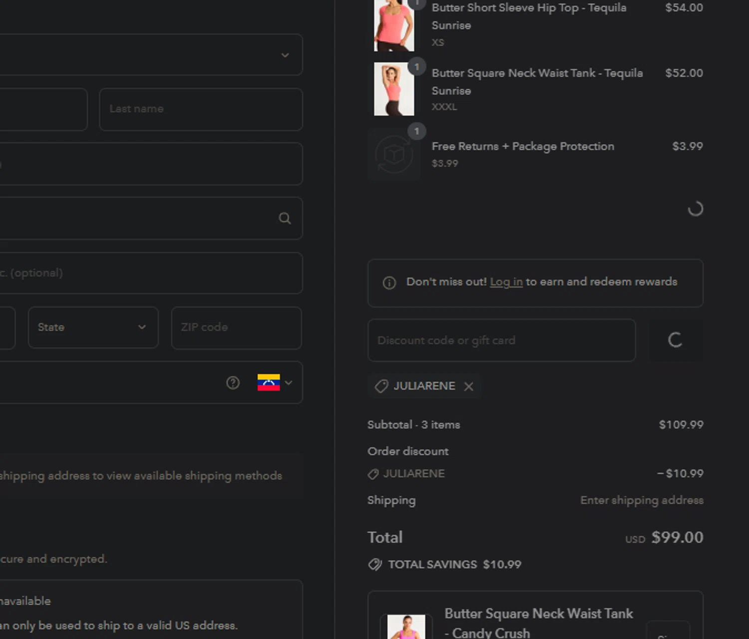 Buffbunny discount code screenshot showing code juliarene applied at Buffbunny checkout page. Uploaded by SimplyCodes community member FIREINTHEHOLE on Aug 12, 2025
