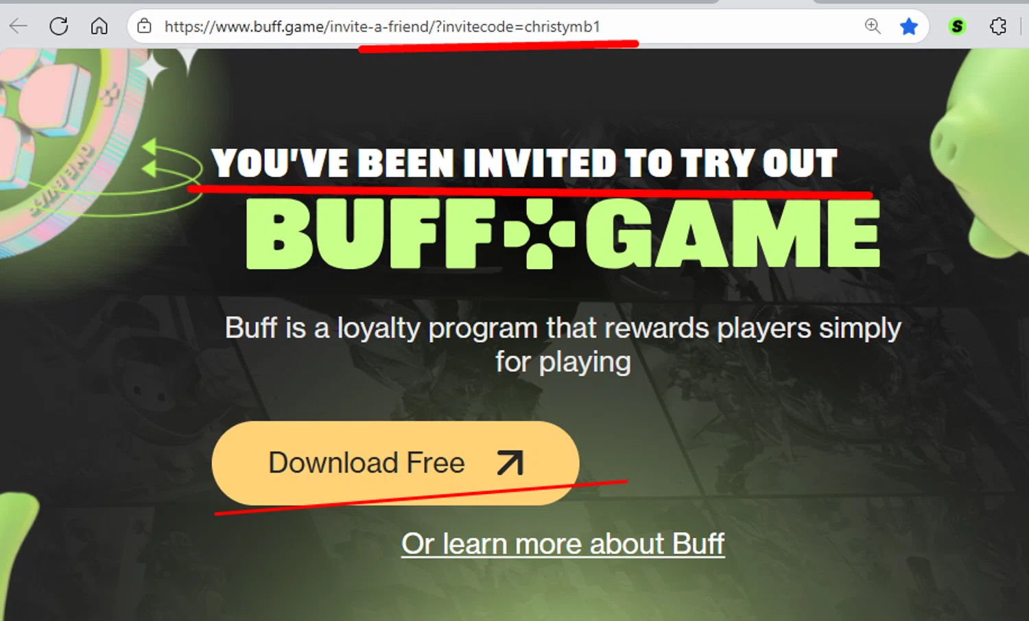 BUFF.GAME promo code screenshot showing code christymb1 applied at BUFF.GAME checkout page. Uploaded by SimplyCodes community member paola49520 on Oct 31, 2025