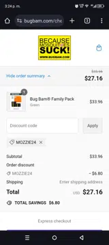 MOZZIE24 coupon verification screenshot