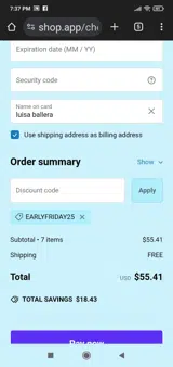 EARLYFRIDAY25 coupon verification screenshot