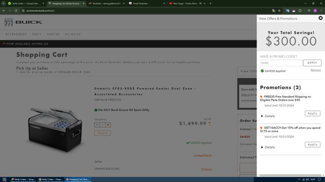 Buick checkout page showing Buick promo code box | Screenshot taken by SimplyCodes community member on Oct 12, 2024