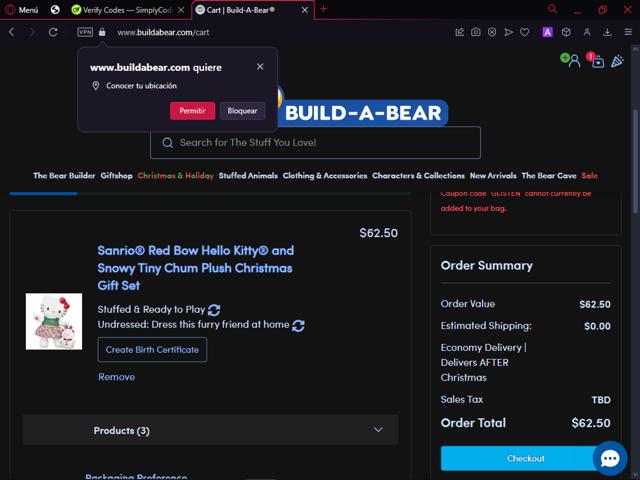 Build A Bear US checkout page showing Build A Bear US promo code box | Screenshot taken by SimplyCodes community member on Dec 22, 2024