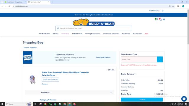 Build A Bear US checkout page showing Build A Bear US promo code box | Screenshot taken by SimplyCodes community member on Mar 3, 2025