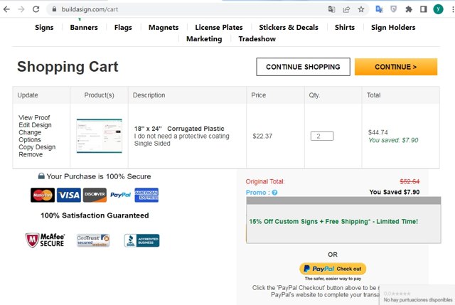 BuildASign checkout page showing BuildASign promo code box | Screenshot taken by SimplyCodes community member on Jan 29, 2023