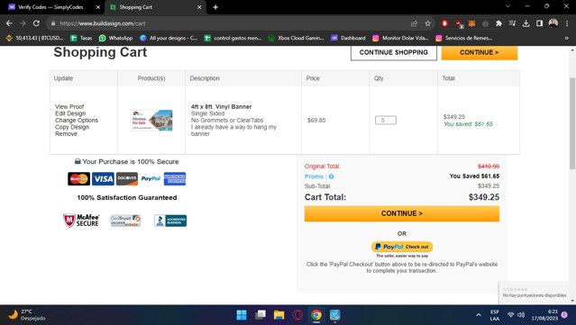 BuildASign checkout page showing BuildASign promo code box | Screenshot taken by SimplyCodes community member on Aug 17, 2023