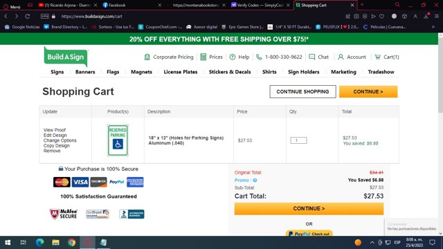 BuildASign checkout page showing BuildASign promo code box | Screenshot taken by SimplyCodes community member on Apr 25, 2023