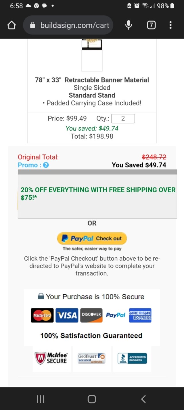 BuildASign checkout page showing BuildASign promo code box | Screenshot taken by SimplyCodes community member on Aug 14, 2023