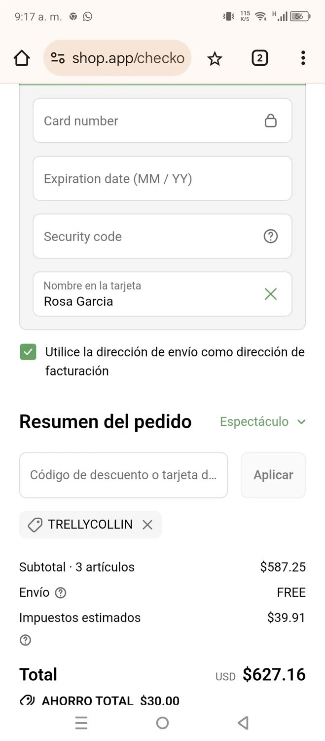 Build A Soil discount code screenshot showing code TRELLYCOLLIN applied at Build A Soil checkout page. Uploaded by SimplyCodes community member 220919 on Oct 17, 2025