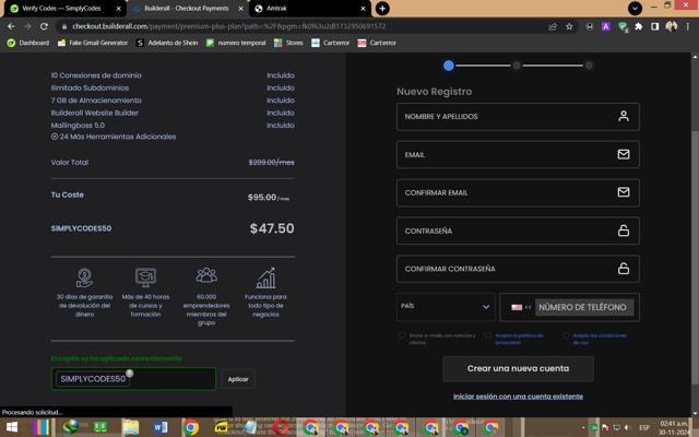 Builderall checkout page showing Builderall discount code box | Screenshot taken by SimplyCodes community member on Nov 30, 2024