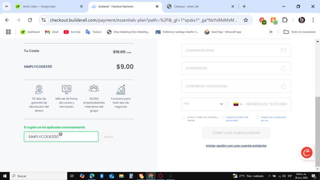 Builderall checkout page showing Builderall discount code box | Screenshot taken by SimplyCodes community member on Oct 30, 2024