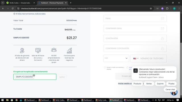 Builderall checkout page showing Builderall discount code box | Screenshot taken by SimplyCodes community member on Sep 8, 2025