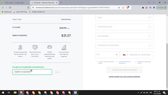 Builderall checkout page showing Builderall discount code box | Screenshot taken by SimplyCodes community member on Dec 23, 2024