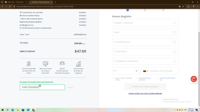 Builderall checkout page showing Builderall discount code box | Screenshot taken by SimplyCodes community member on Nov 2, 2024