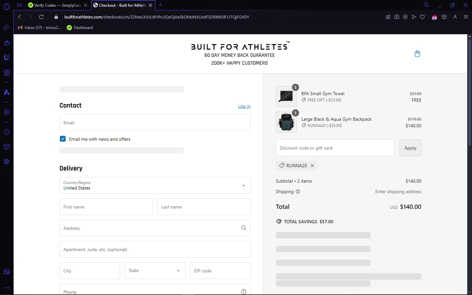 where to use Built For Athletes promo code box