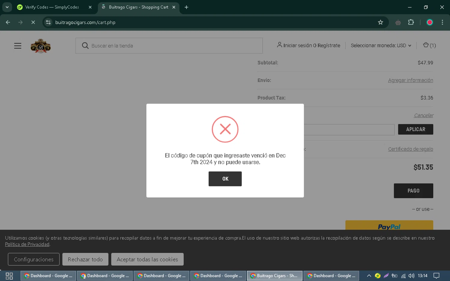 Buitrago Cigars coupon code screenshot showing code CYBER25 applied at Buitrago Cigars checkout page. Uploaded by SimplyCodes community member Richard_Miller on Dec 31, 2024