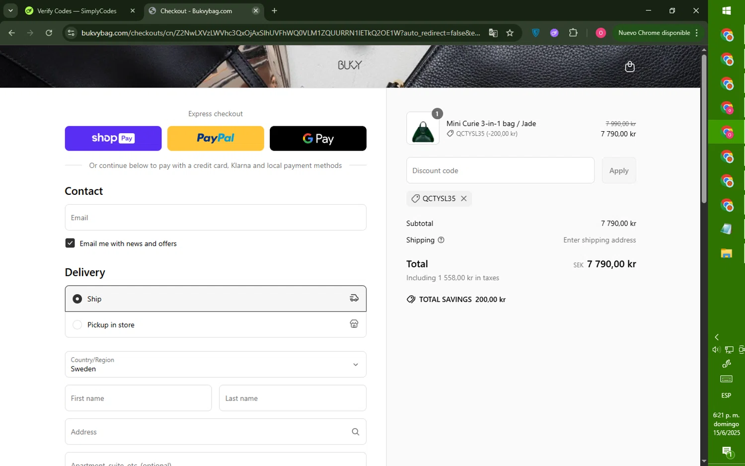 Bukvy promo code screenshot showing code QcTysL35 applied at Bukvy checkout page. Uploaded by SimplyCodes community member LegendaryRanger6350 on Jun 15, 2025