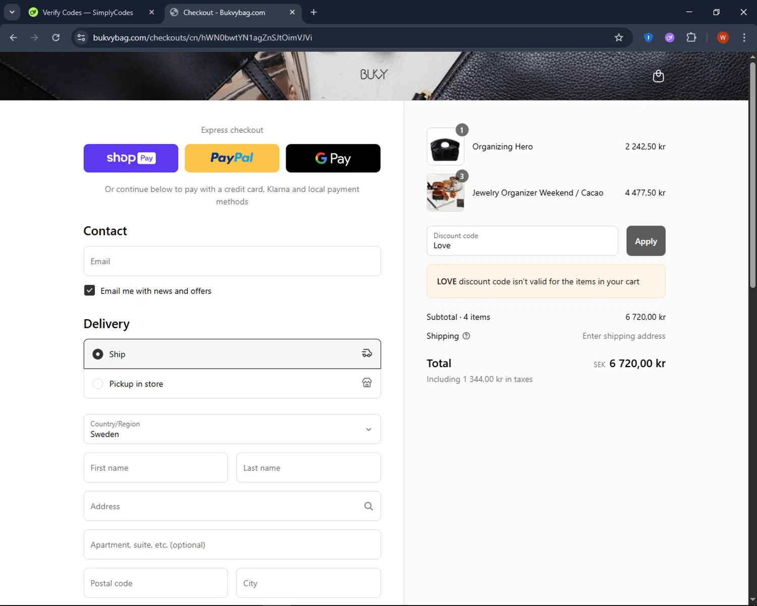 Bukvy promo code screenshot showing code Love applied at Bukvy checkout page. Uploaded by SimplyCodes community member CashPro9699 on Jul 14, 2025