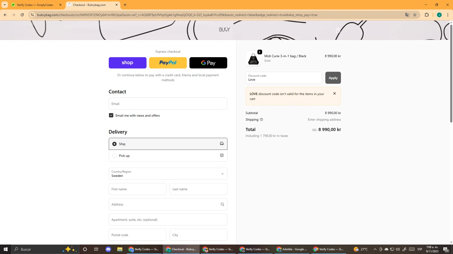 Bukvy promo code screenshot showing code Love applied at Bukvy checkout page. Uploaded by SimplyCodes community member DealScout5970 on Nov 9, 2025
