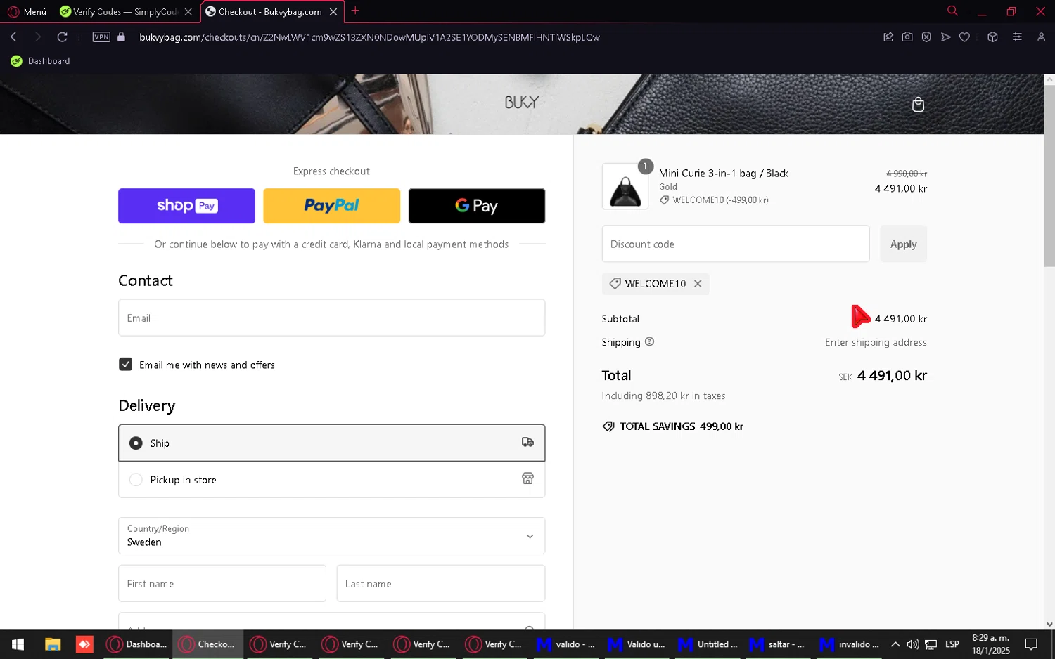 Bukvy promo code screenshot showing code welcome10 applied at Bukvy checkout page. Uploaded by SimplyCodes community member Purureche_en_banda on Jan 18, 2025