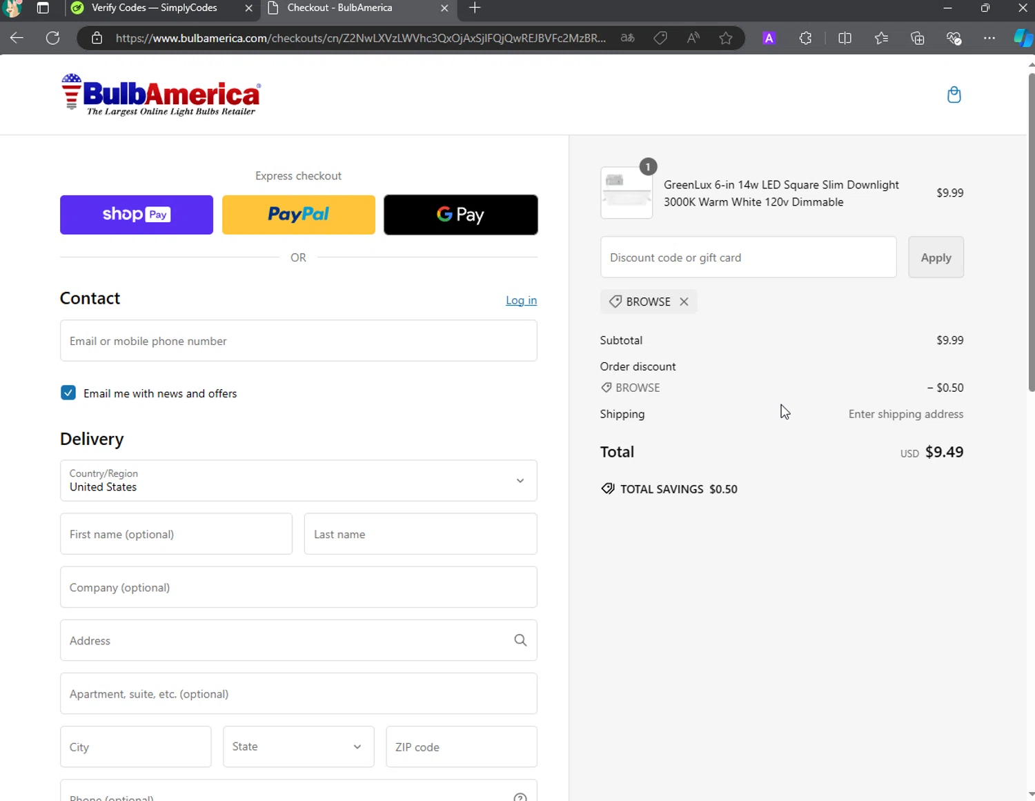 where to use BulbAmerica promo code box