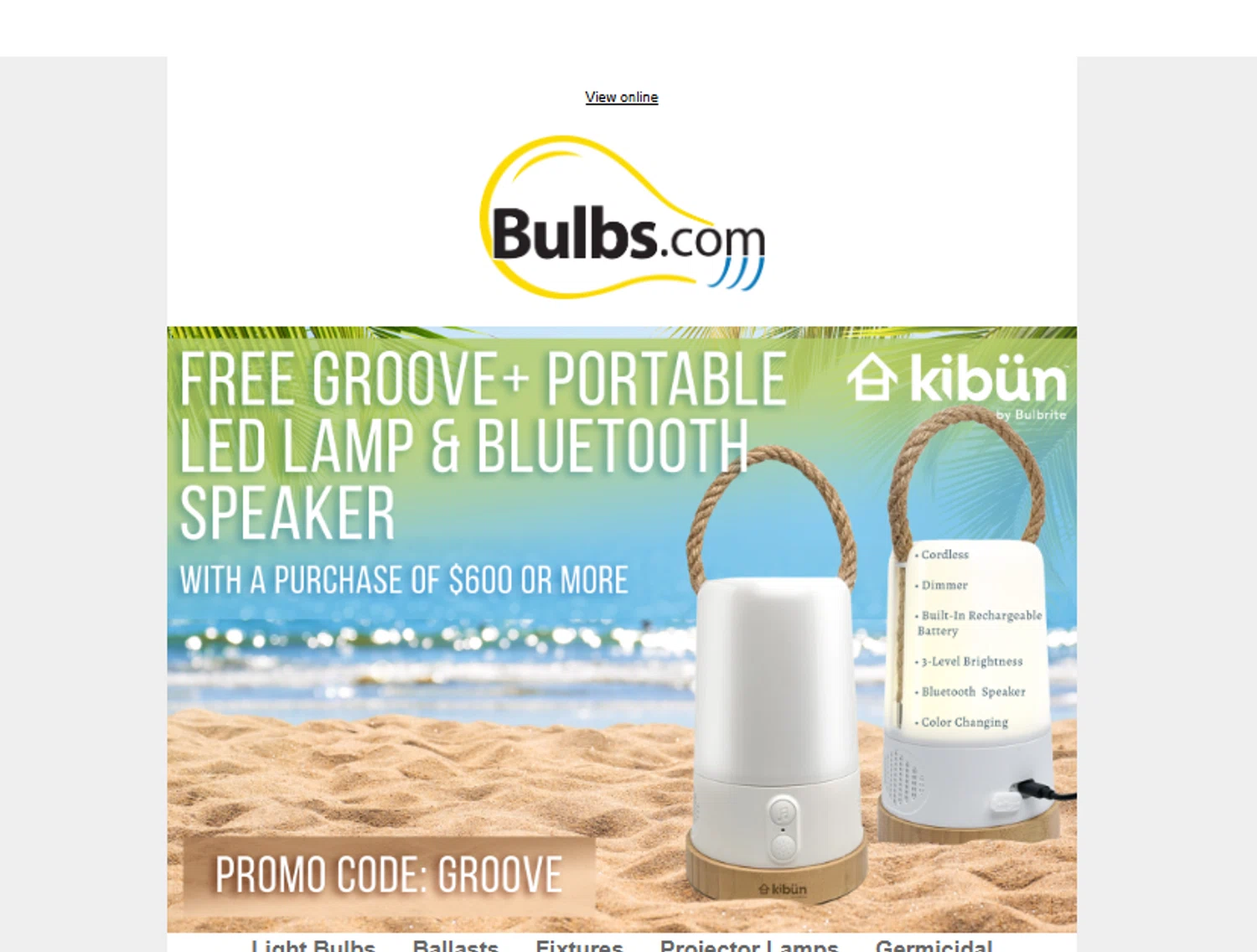 Bulbs.com coupon code screenshot showing code GROOVE applied at Bulbs.com checkout page. Uploaded by SimplyCodes community member Aressss on Jul 23, 2025