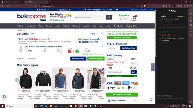 BulkApparel checkout page showing BulkApparel coupon code box | Screenshot taken by SimplyCodes community member on May 23, 2025
