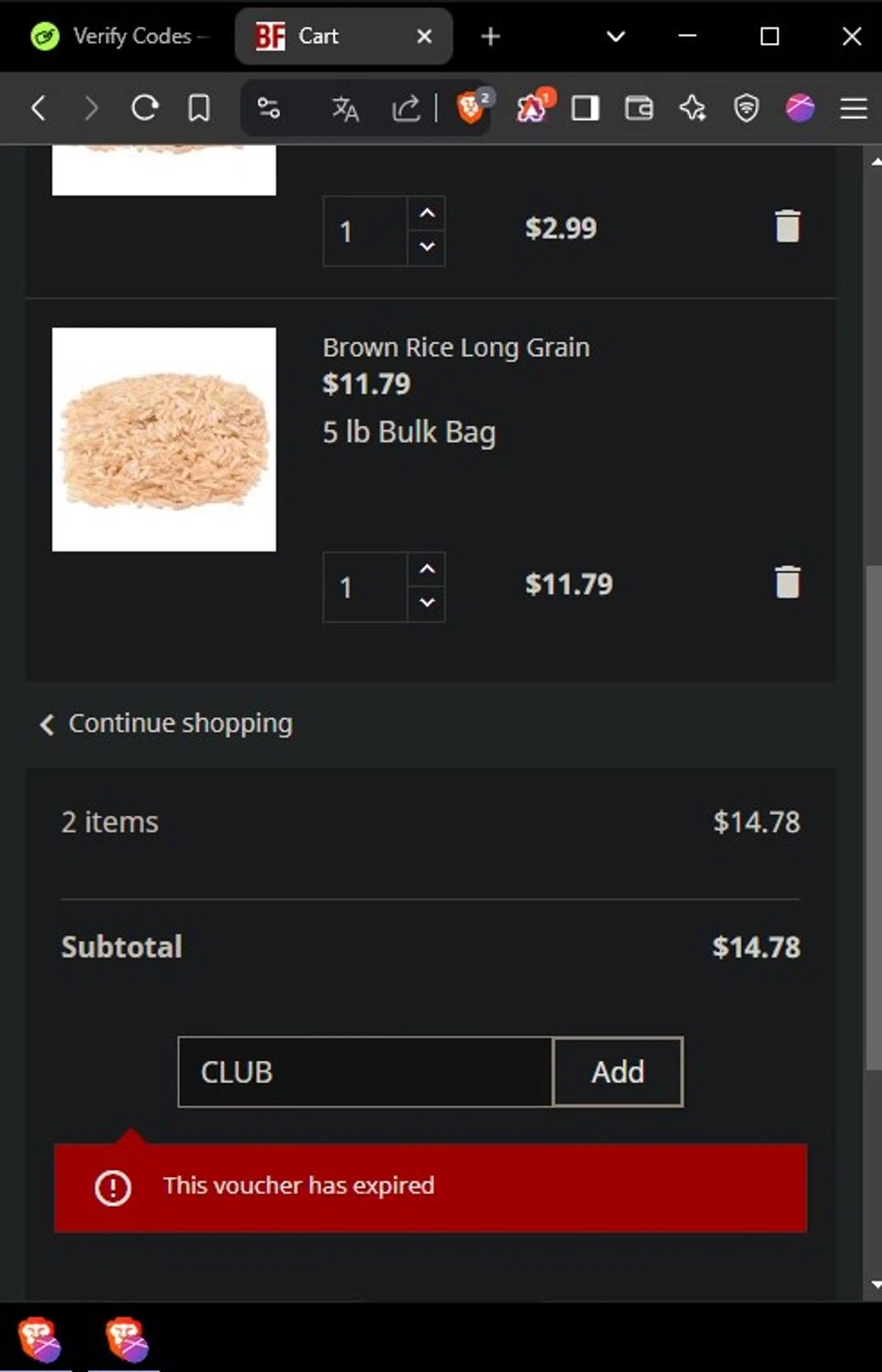 BulkFoods promo code screenshot showing code CLUB applied at BulkFoods checkout page. Uploaded by SimplyCodes community member Yoseff2 on Mar 23, 2025