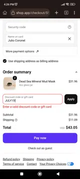 Bulk Naturals coupon verification screenshot