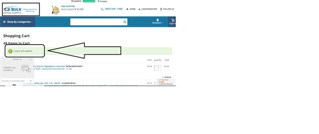 Bulk Office Supply checkout page showing Bulk Office Supply coupon code box | Screenshot taken by SimplyCodes community member on May 30, 2025