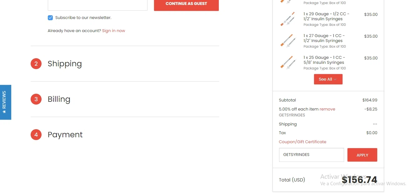 Bulk Syringes checkout page showing Bulk Syringes coupon code box | Screenshot taken by SimplyCodes community member on Aug 11, 2020