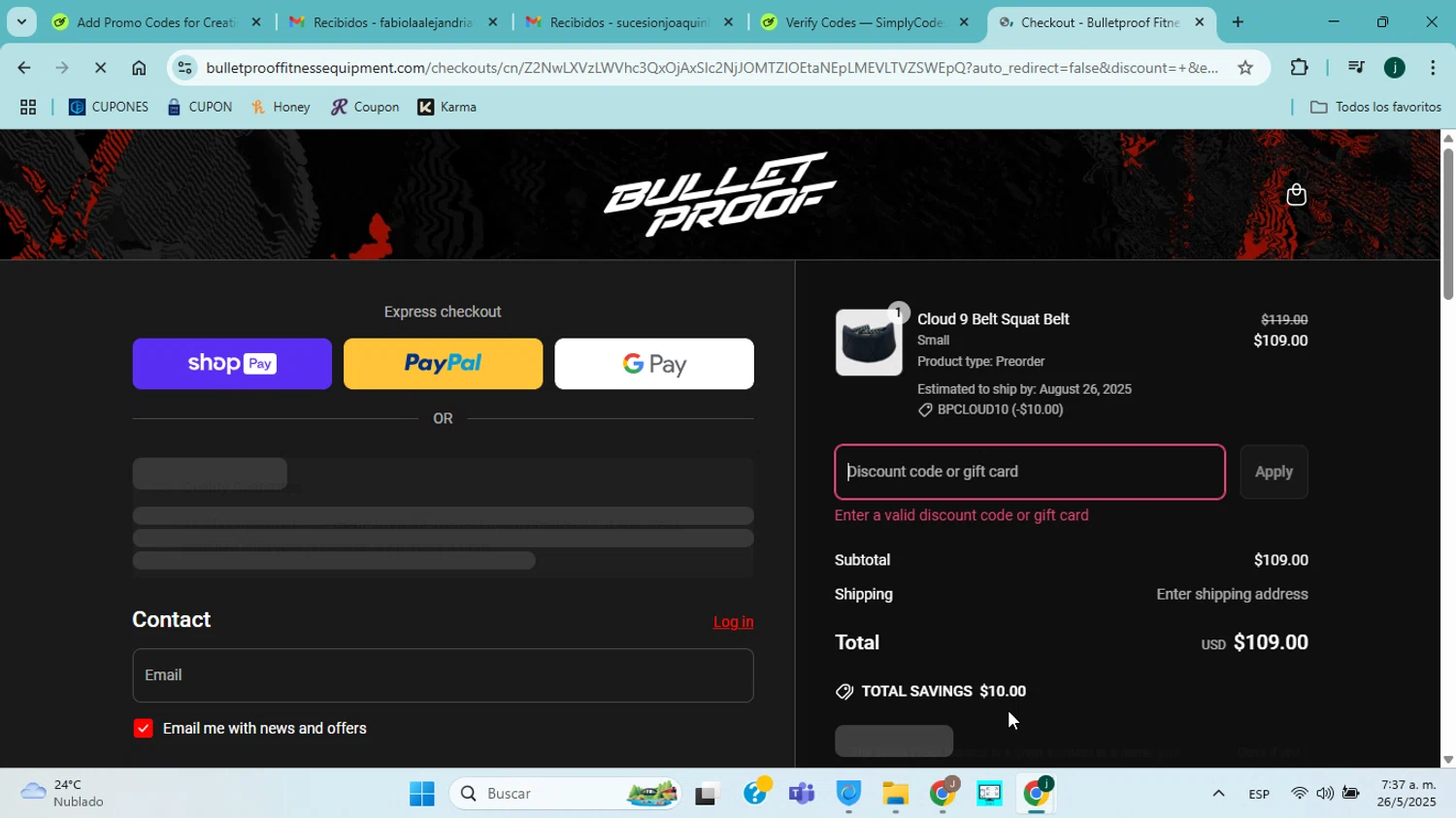 Bulletproof Fitness Equipment coupon code screenshot showing code VIPHLP applied at Bulletproof Fitness Equipment checkout page. Uploaded by SimplyCodes community member jorgejavierherrera on May 26, 2025