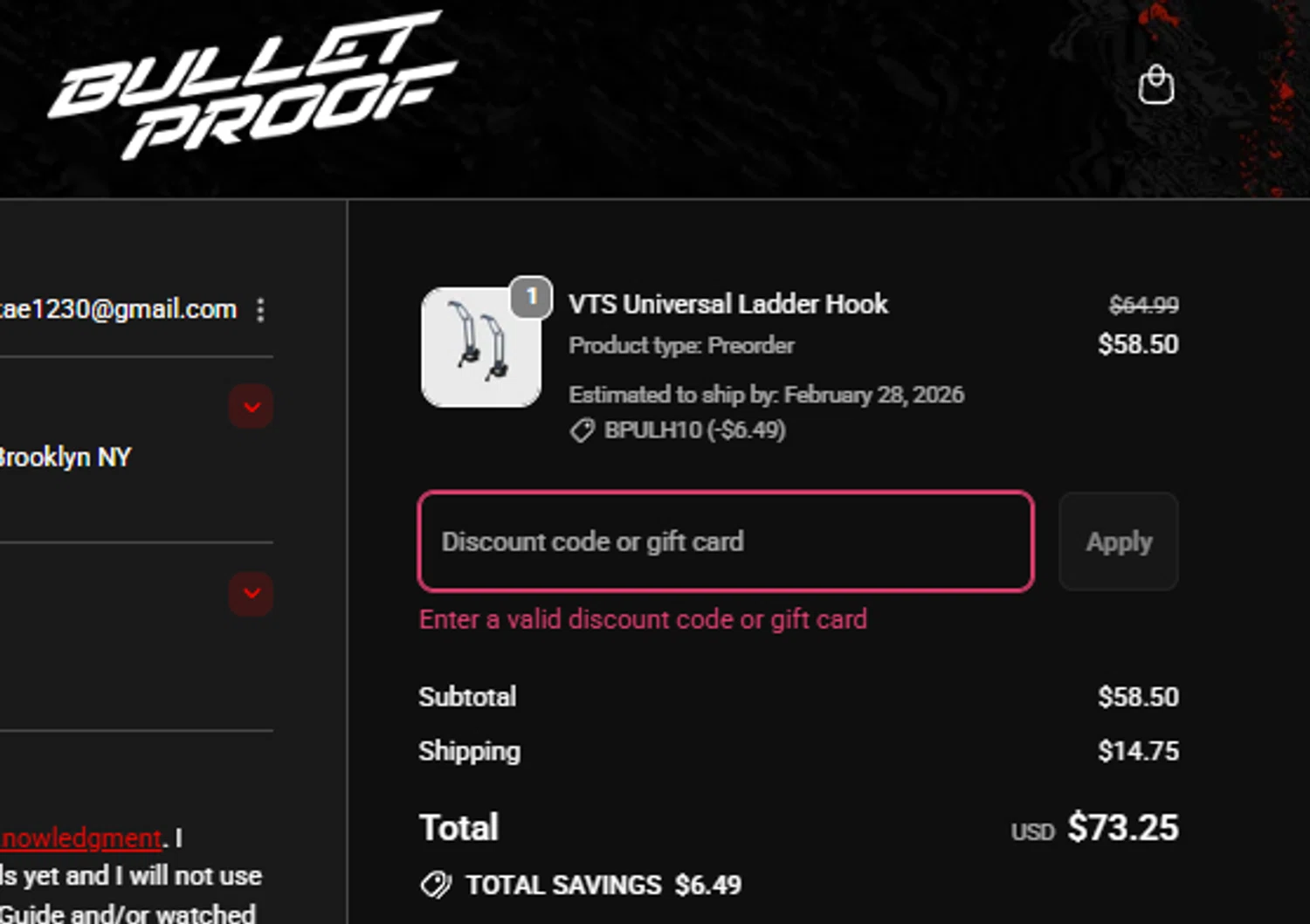 Bulletproof Fitness Equipment coupon code screenshot showing code 2X2/2X3 applied at Bulletproof Fitness Equipment checkout page. Uploaded by SimplyCodes community member FIREINTHEHOLE on Dec 5, 2025
