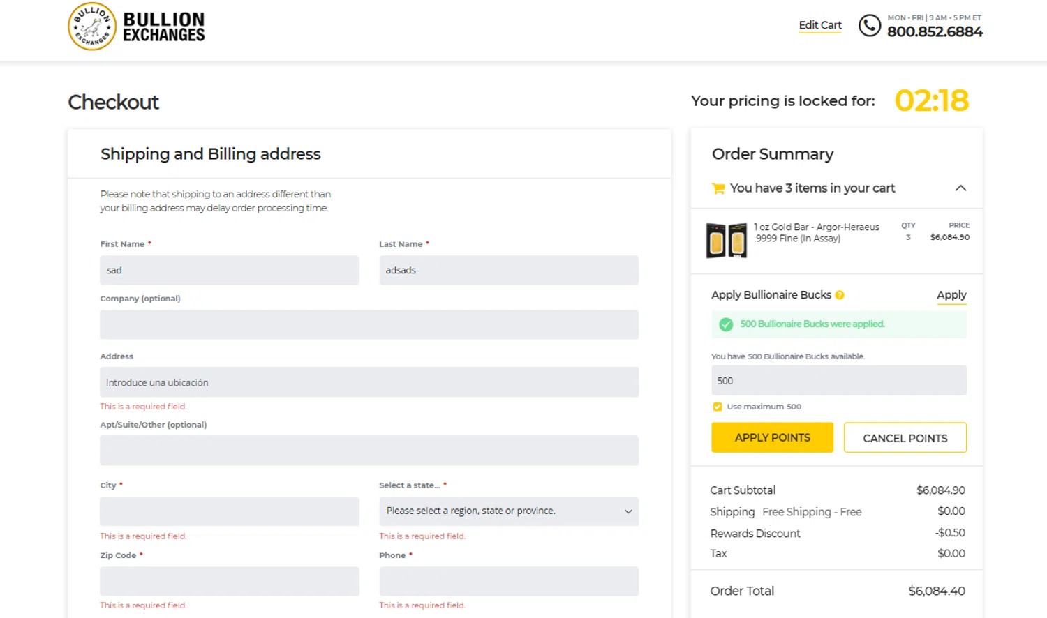 Bullion Exchanges checkout page showing Bullion Exchanges discount code box | Screenshot taken by SimplyCodes community member on Oct 27, 2023