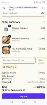 Bull Sheath Leather coupon verification screenshot
