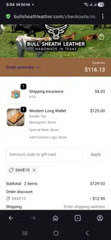 Bull Sheath Leather coupon verification screenshot