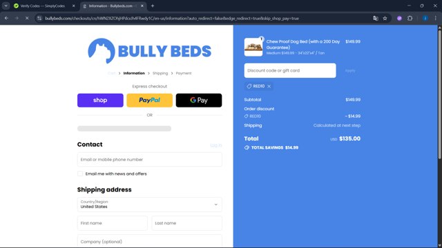 Bully Beds checkout page showing Bully Beds promo code box | Screenshot taken by SimplyCodes community member on Sep 3, 2025