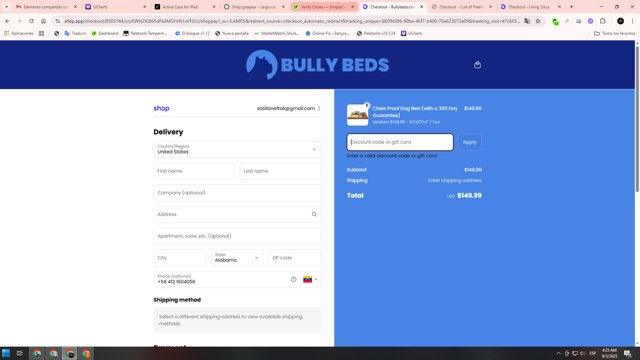 Bully Beds checkout page showing Bully Beds promo code box | Screenshot taken by SimplyCodes community member on Sep 3, 2025