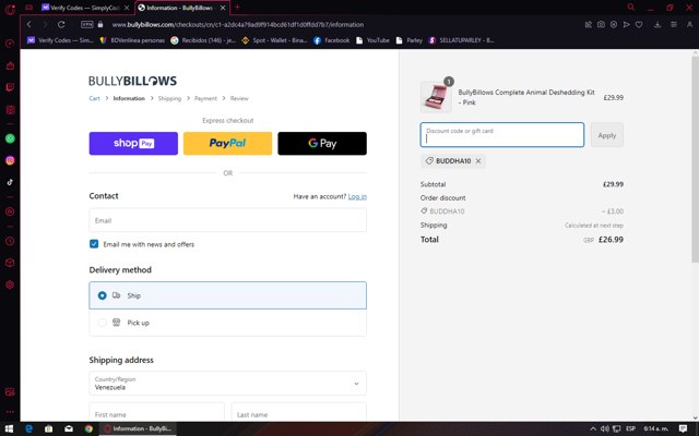 BullyBillows checkout page showing BullyBillows discount code box | Screenshot taken by SimplyCodes community member on Nov 17, 2023