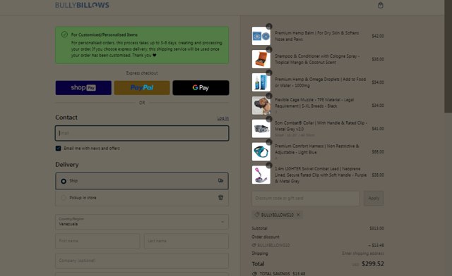BullyBillows checkout page showing BullyBillows discount code box | Screenshot taken by SimplyCodes community member on Aug 25, 2024