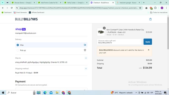 BullyBillows checkout page showing BullyBillows discount code box | Screenshot taken by SimplyCodes community member on May 30, 2024