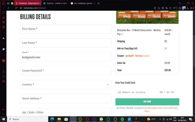 Bullymake checkout page showing Bullymake coupon code box | Screenshot taken by SimplyCodes community member on Sep 6, 2025