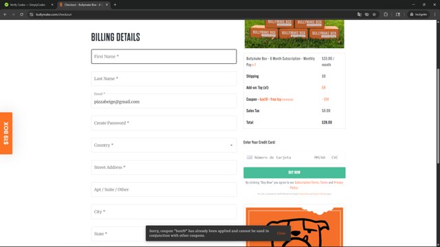 Bullymake checkout page showing Bullymake coupon code box | Screenshot taken by SimplyCodes community member on Aug 8, 2025