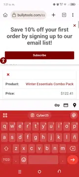 Cyber25 coupon verification screenshot