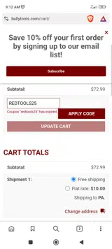 REDTOOLS25 coupon verification screenshot