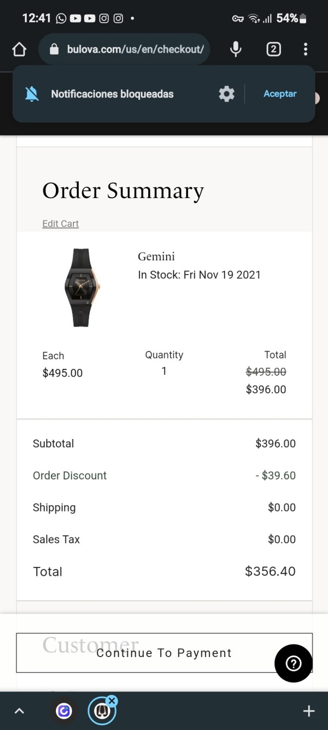 Bulova checkout page showing Bulova promo code box | Screenshot taken by SimplyCodes community member on Oct 14, 2022