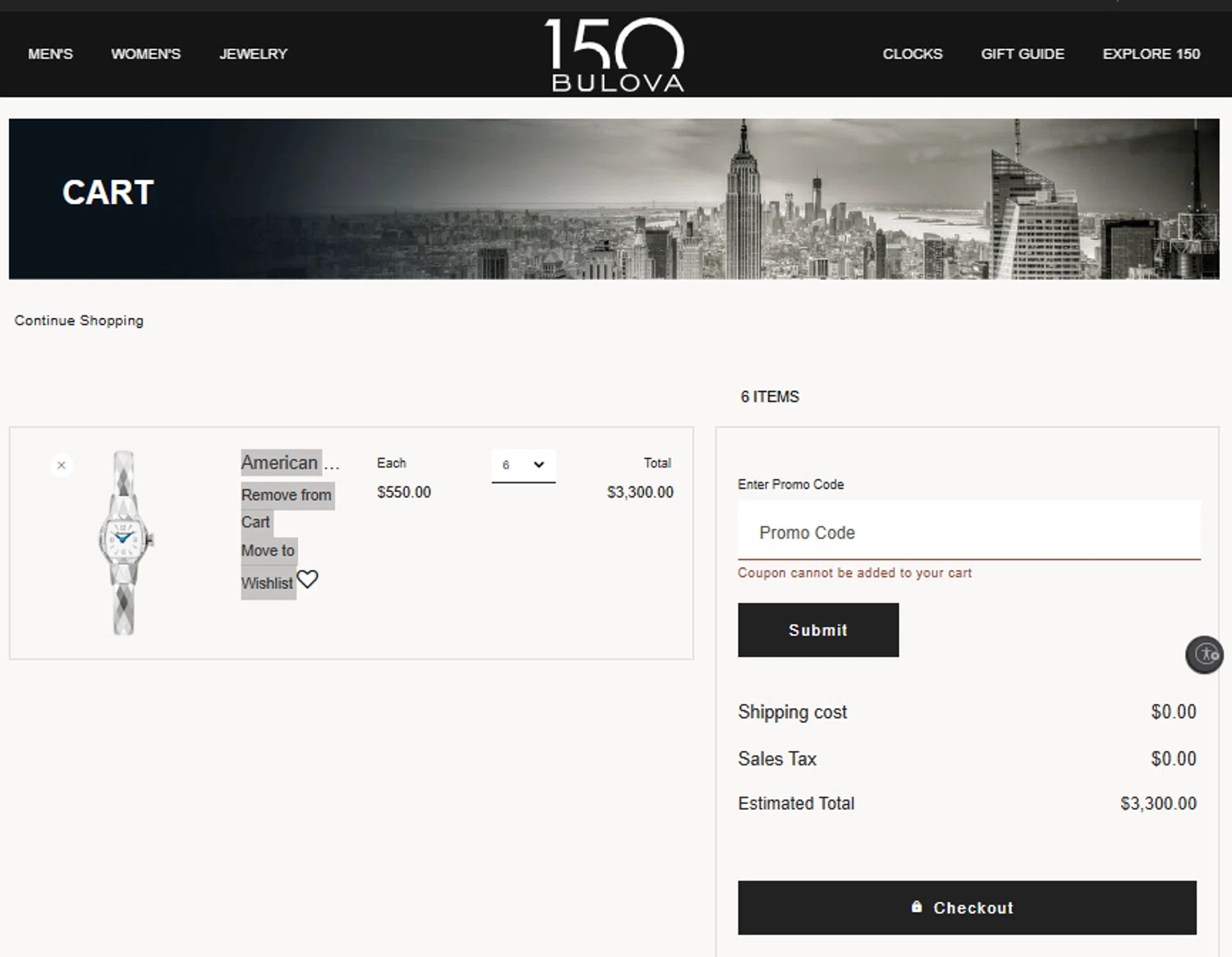 Bulova promo code screenshot showing code DAD applied at Bulova checkout page. Uploaded by SimplyCodes community member laminefino on Jul 31, 2025