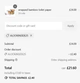 ALOOKINSIDE25 coupon verification screenshot
