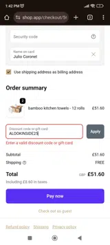 ALOOKINSIDE25 coupon verification screenshot