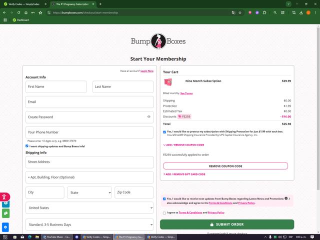 BumpBoxes checkout page showing BumpBoxes promo code box | Screenshot taken by SimplyCodes community member on Aug 23, 2025